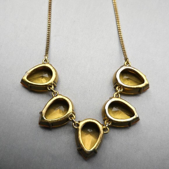 J Crew Faceted Amber Teardrop Crystal Collar Necklace 18" Gold-Tone Spring Ring - Picture 3 of 9